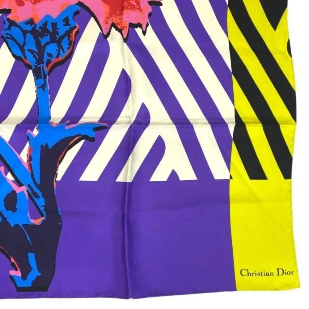 Christian Dior Small Accessories Scarf Large Size D-flower Pop Flower Logo Silk
